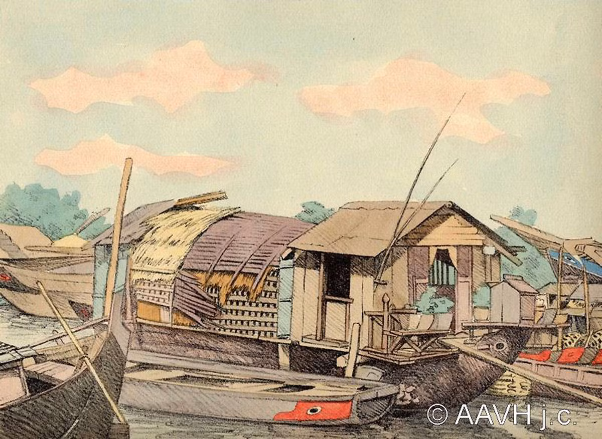 Nhà nổi ở khu vực cầu Ông Lãnh, Sài Gòn.