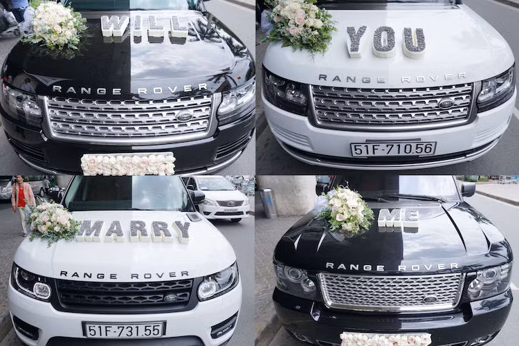 Ngoài chiếc xe đầu hàng có đan vòng hoa hình trái tim và chữ "Love", 4 chiếc xe nối liền lần lượt có chữ "Will", "You", "Marry", "Me" cùng lẵng hoa trên nắp ca-pô. Qua 4 chiếc xe này, có lẽ Minh Nhựa đang muốn cầu xin vợ cũ nối lại cuộc hôn nhân của mình.