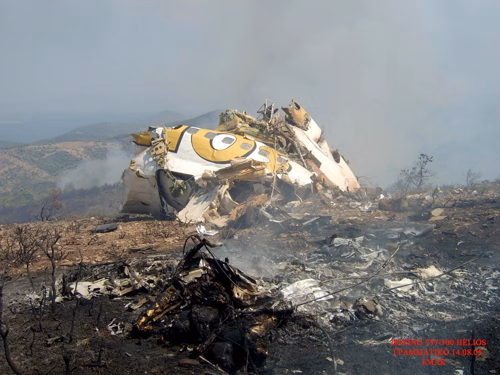 Chỉ sau khi cất cánh, phi hành đoàn đã báo cáo vấn đề về hệ thống điều hòa không khí. Tuy nhiên, sự cố nghiêm trọng hơn đã xảy ra khi máy bay mất áp suất cabin, khiến phi công và phi hành đoàn mất nhận thức. Máy bay tiếp tục bay tự động cho đến khi hết nhiên liệu và rơi gần Grammatiko, Hy Lạp.(Ảnh: Bureau of Aircraft Accidents Archives)