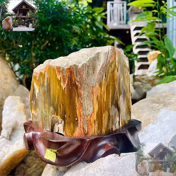 Gỗ hóa ngọc được sử dụng rộng rãi trong nhiều lĩnh vực. Trong trang trí nội thất, những khối gỗ hóa ngọc được cắt, mài, và đánh bóng để tạo ra các tác phẩm nghệ thuật độc đáo. Ngoài ra, gỗ hóa ngọc còn được chế tác thành các món trang sức như vòng tay, mặt dây chuyền, và nhẫn, mang lại vẻ đẹp sang trọng và quý phái.(Ảnh: Nhà sàn)