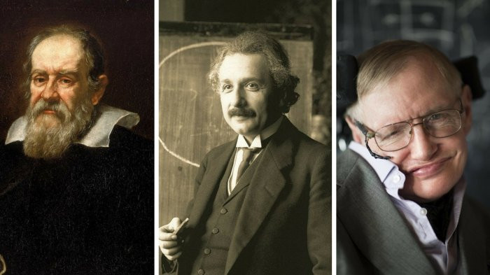 Ba nhà bác học thiên tài: Stephen Hawking, Galileo Galilei và Albert Einstein được người đời ngưỡng mộ với những thành tựu lớn trong lĩnh vực khoa học, vật lý.
