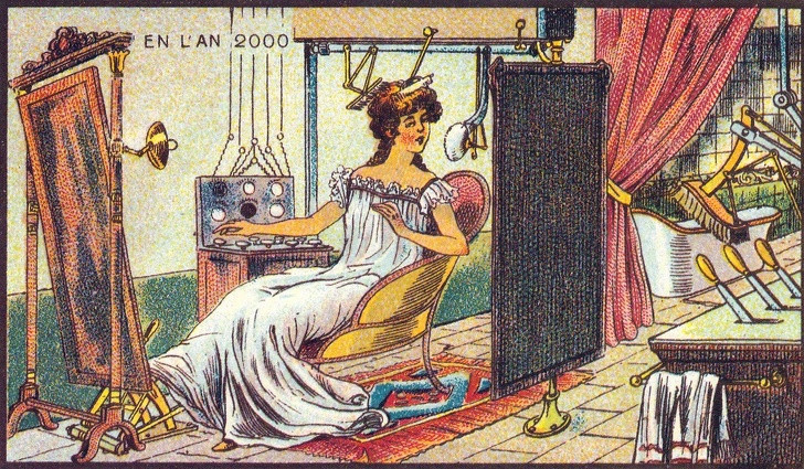 Phụ nữ được robot tự động làm tóc. Đây là một tiên đoán đi trước thời đại của người xưa.