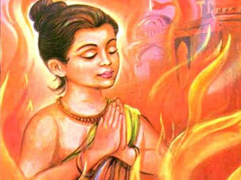 Truyền thuyết kể rằng, Hiranyakashipu không hài lòng khi biết con trai Prahlad tin tưởng và thờ thần Vishnu - người bảo vệ của nhân loại.