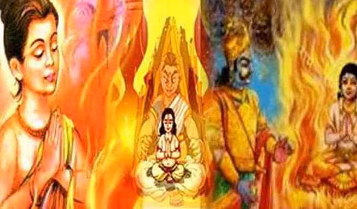 Tuy nhiên, ngọn lửa của Holika không thiêu cháy được Prahlad bởi ông là một tín đồ trung thành của Vishnu. Vì vậy, Prahlad được thần Vishnu bảo hộ nên an toàn trở ra mà không hề bị thương tích. Thay vào đó, Holika bị lửa thiêu chết.