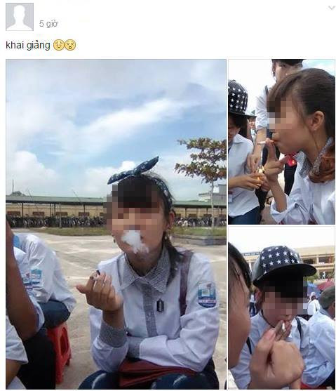 Nu sinh THPT Le Hoan hút thuóc trong le khai giảng gay sot