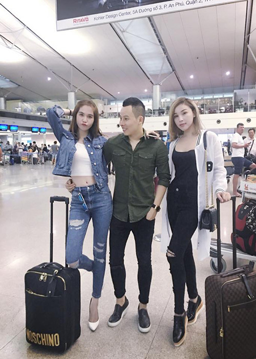 Vũ Khắc Tiệp ôm eo Ngọc Trinh tình tứ ở sân bay trước giờ lên đường sang châu Âu.