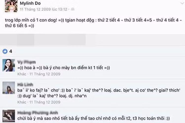 Theo đó, năm 2009, tài khoản Facebook được cho là của Hoa hậu Đỗ Mỹ Linh ám chỉ người dạy mình là “dog” (tạm dịch là: chó). Chia sẻ này khiến nhiều cư dân mạng thất vọng về tân hoa hậu 9x. 