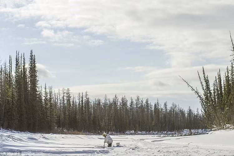 Ion Maxsimovic lấy băng đun thành nước. Nơi đây giống như một tủ lạnh khổng lồ và là nơi tìm kiếm hóa thạch của voi mamut. 