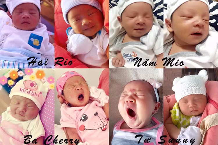 Bốn nhóc tì nhà Lý Hải khi mới chào đời có nhiều nét giống nhau nhưng bé Mio trông đáng yêu hơn với gương mặt khá Tây.