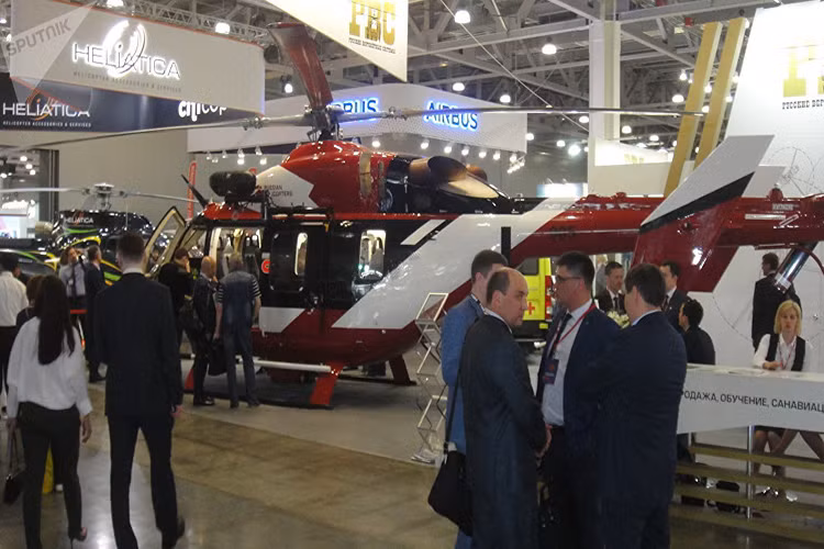 Hình dáng bên ngoài của biến thể trực thăng Kazan Ansat biến thể cứu thương trên không. Nguồn ảnh: Sputnik.