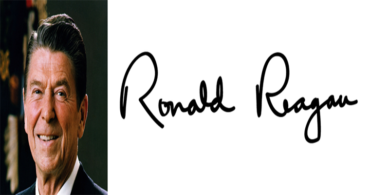 Chữ ký của cựu Tổng thống Ronald Reagan. Ông đảm nhiệm cương vị người đứng đầu nước Mỹ từ ngày 20/1/1981 cho đến ngày 20/1/1989.