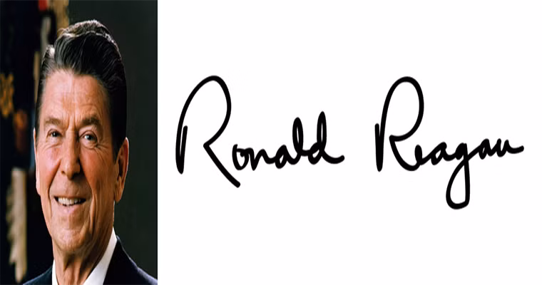 Chữ ký của cựu Tổng thống Ronald Reagan. Ông đảm nhiệm cương vị người đứng đầu nước Mỹ từ ngày 20/1/1981 cho đến ngày 20/1/1989.