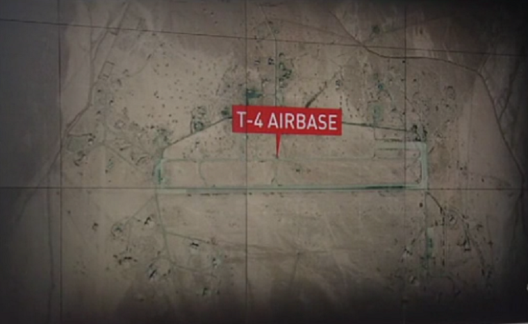 Được biết, hệ thống phòng không Syria đã bắn hạ 5 quả tên lửa dẫn đường. Ba quả tên lửa còn lại đã rơi trúng khu vực phía tây căn cứ T-4. Ảnh: RT.