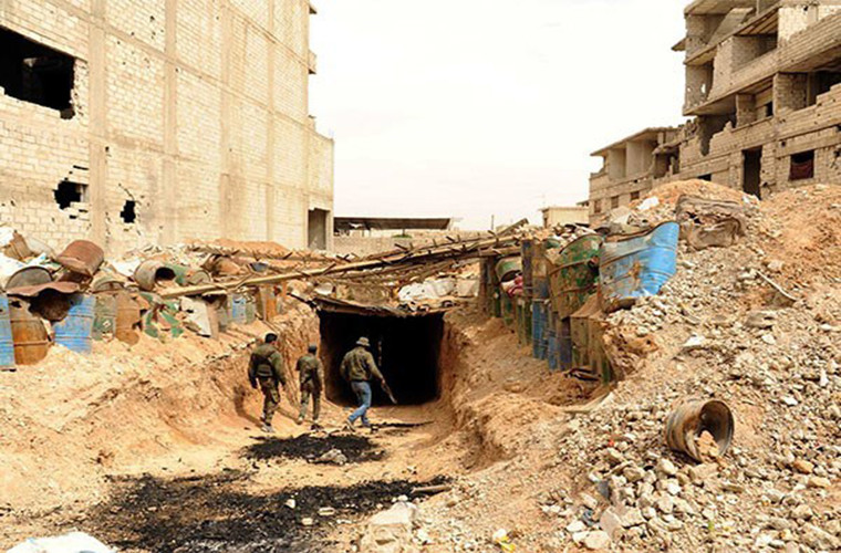 Còn tại Damascus, Quân đội Syria đã phát hiện thêm một đường hầm dài 7 km của nhóm phiến quân ở thị trấn Ein Terma, Đông Ghouta. Ảnh: FNA.