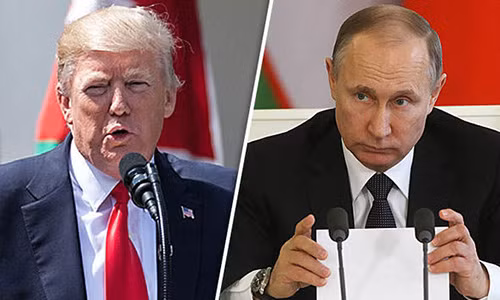 Tổng thống Nga Vladimir Putin (phải) và người đồng cấp Mỹ Donald Trump. Ảnh: Express.