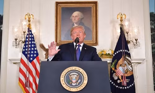 Tổng thống Trump tuyên bố tấn công chính quyền Syria hôm 14/4. Ảnh: Getty.