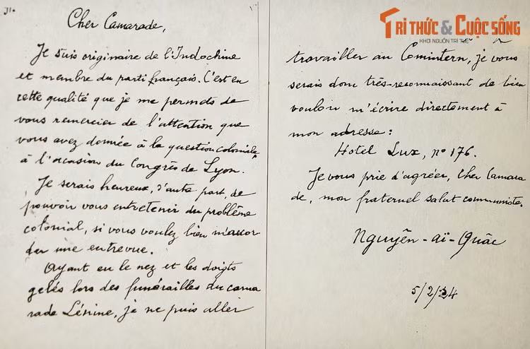 Thư của lãnh tụ Nguyễn Ái Quốc gửi một đồng chí Pháp, 5/2/1924.