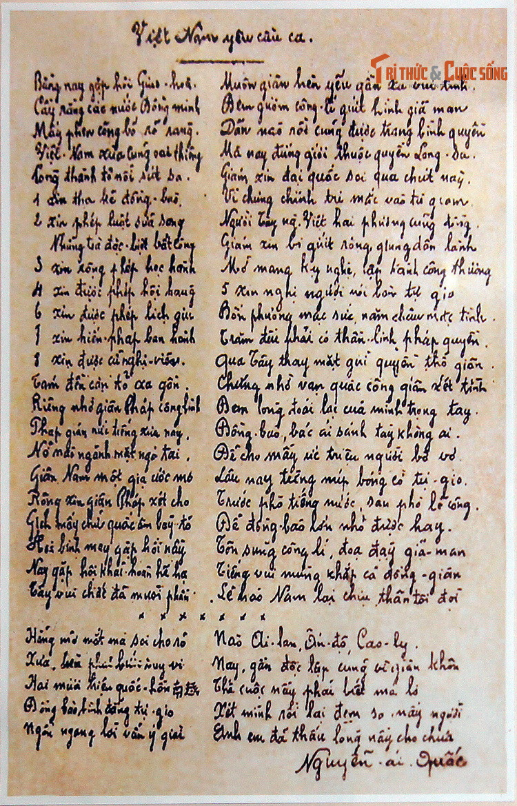 "Việt Nam yêu cầu ca" do lãnh tụ Nguyễn Ái Quốc diễn ca, 1922.