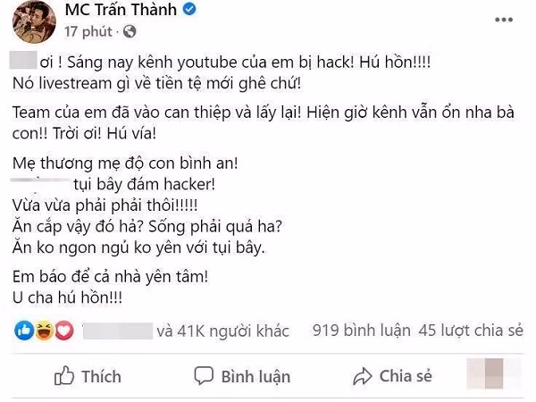 Anh chàng được phen hú vía và lập tức lên trấn an người hâm mộ thông qua Facebook. Và cũng không quên thể hiện sự bực tức của mình với hacker kia.