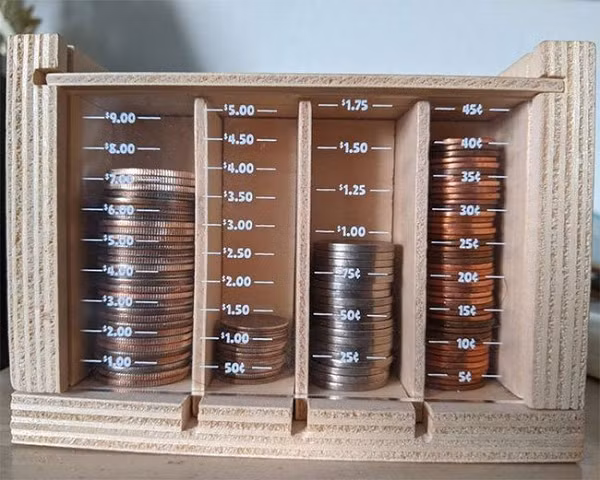 Sản phẩm lưu trữ tiền xu này cho biết giá trị của chồng xu một cách chính xác.