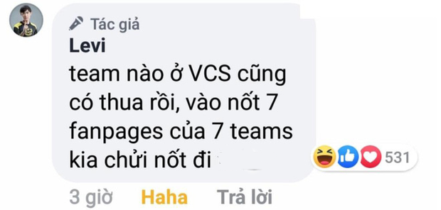Khi bị antifan chê trách thái độ thi đấu sau trận thua Team Flash trong khuôn khổ giải đấu VCS mùa Xuân 2020, Levi đã không ngần ngại đáp trả thẳng thừng cực gắt.