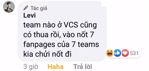 Khi bị antifan chê trách thái độ thi đấu sau trận thua Team Flash trong khuôn khổ giải đấu VCS mùa Xuân 2020, Levi đã không ngần ngại đáp trả thẳng thừng cực gắt.