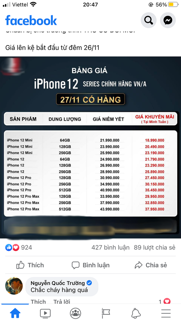 Diễn viên Quốc Trường lo lắng iPhone 12 cháy hàng.