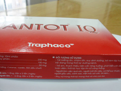 TPCN Antot- IQ của Traphaco từng bị tố gây ngộ độc cho một cháu bé ở Hà Nội sau khi sử dụng. Công ty này cũng bị phạt 25 triệu đồng do không rõ ràng trong việc ghi nhãn mác sản phẩm Antot- IQ.