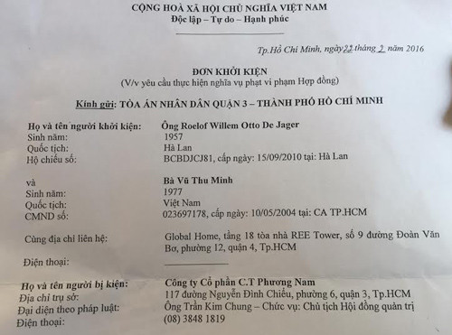 Nữ ca sĩ cho biết đã gửi đơn đến Toà án nhân dân quận 3 khởi kiện C.T Phương Nam