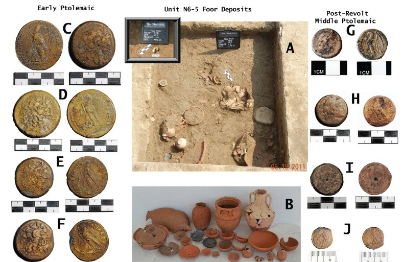 Tại chiến trường cổ xưa này, các nhà khảo cổ khai quật được nhiều tòa nhà, công trình bị thiêu rụi, hư hại do chiến tranh, các vũ khí, tiền xu, tượng không đầu tạc nữ hoàng Ptolemaic Arsinoë II.... Cùng với đó, các nhà khảo cổ phát hiện nhiều bộ hài cốt chưa được chôn cất nằm rải rác trong thành phố cổ xưa Thmouis.