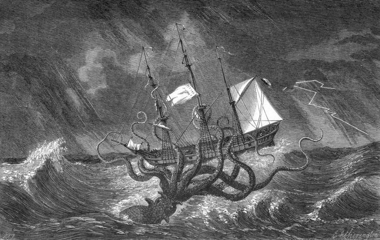 Tương tự người cá Siren, thủy quái Kraken được mô tả trong các giai thoại là ẩn náu dưới các đại dương. Nó có hình dáng giống con bạch tuộc hoặc mực khổng lồ. Chiều dài cơ thể có thể đạt tới 13 - 15m. Một số cá thể có thể đạt chiều dài lên đến 24m.