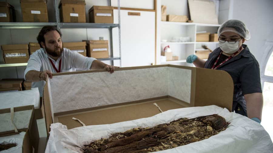 Sau khi tách các cơ quan nội tạng ra khỏi cơ thể, người Chinchorro dùng lau sậy, da sư tử biển, đất sét, lông lạc đà để bọc thi thể người quá cố. Sau đó, họ chôn xác ướp trong vùng sa mạc.