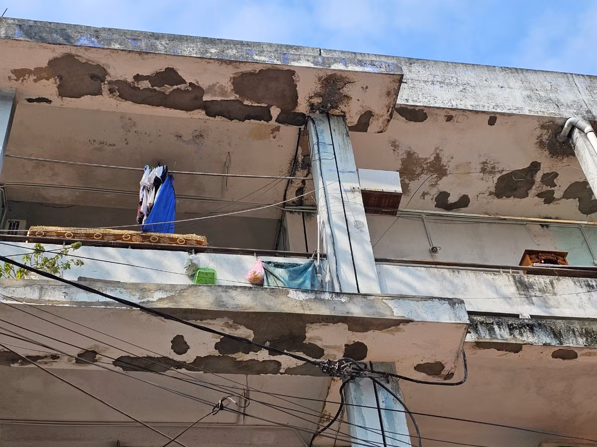 Trần và tường nhà bong tróc, thấm dột, rêu mốc,...