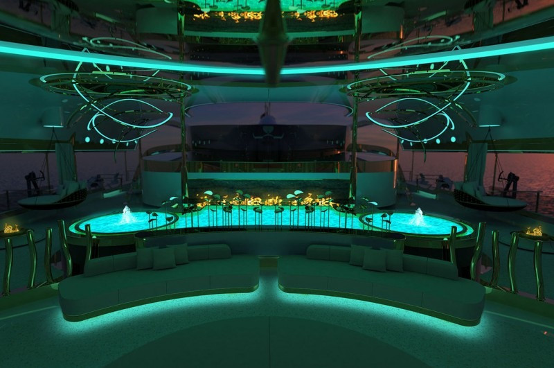 Khi mặt trời lặn, Migaloo M5 có thể chiếu sáng vùng nước xung quanh, khiến con tàu phát sáng rực rỡ trong bóng tối. 