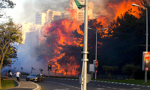 Sức nóng của vụ cháy rừng khiến người đi đường vội vàng tháo chạy.