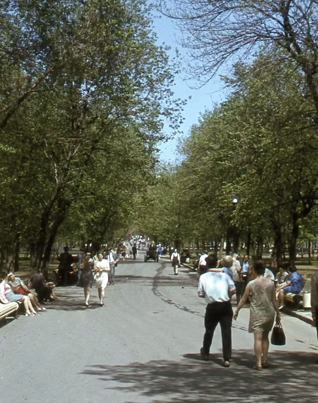 Con đường với hàng cây xanh rợp bóng mát hai bên ở thủ đô Moscow hàng chục năm về trước.