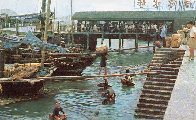 Người dân đánh bắt cá tại bến tàu Mongkok vào khoảng năm 1960. (Nguồn ảnh: Vintag).