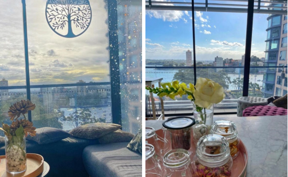 Ái nữ nhà họ Ông cũng rất biết cách thưởng thức cái đẹp khi cô để bàn ngay sát cửa hoặc thỉnh thoảng cắm hoa, pha trà nhâm nhi.