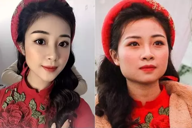 Gương mặt khác biệt rõ ràng của Nhật Linh khi qua phần mềm chỉnh ảnh với nguyên bản.