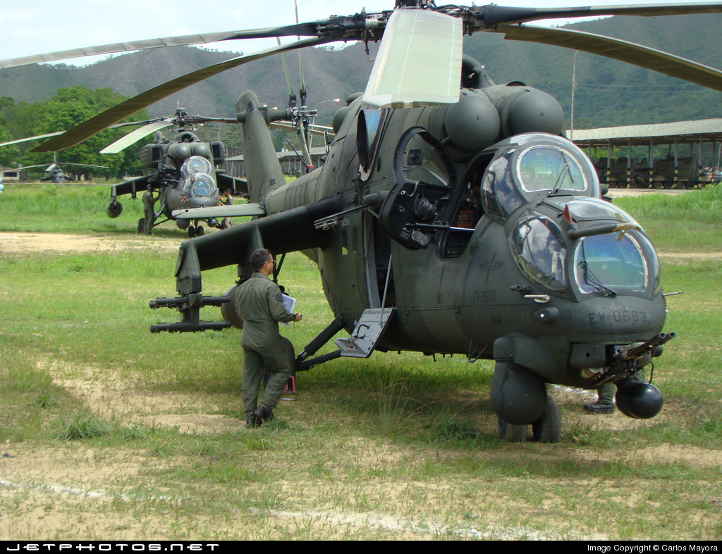 Được phát triển từ phiên bản trực thăng tấn công Mi-24, hiện tại trong biên chế của Quân đội Venezuela đang có tổng cộng 48 trực thăng tấn công Mi-35 phục vụ. Nguồn ảnh: Jetphoto.