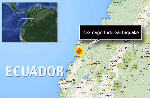 Trận động đất ở Ecuador xảy ra vào lúc 20h ngày 16/4 (khoảng 8h sáng 17/4 theo giờ Hà Nội).