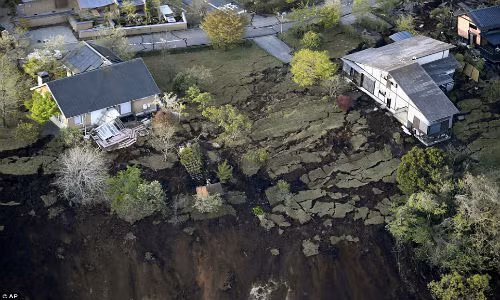 Những ngôi nhà ở khu vực bị ảnh hưởng bởi trận lở đất tại Minamiaso, tỉnh Kumamoto.