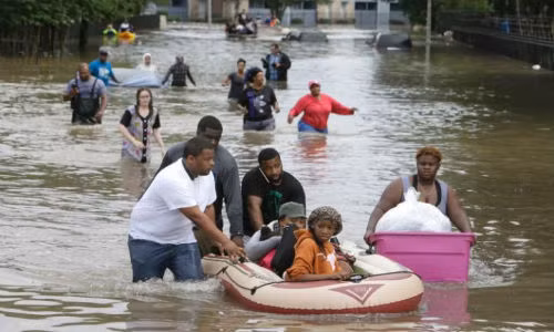 Người dân "bì bõm" lội nước.