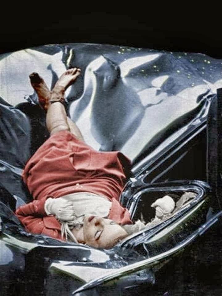 8. Evelyn McHale tự sát bằng cách gieo mình từ Tòa nhà Empire State, Mỹ xuống đất, rơi trúng một chiếc ô tô và tử vong năm 1947. Bức ảnh chụp thi thể Evelyn McHale tại hiện trường được xem là bức ảnh tự tử đẹp nhất mọi thời đại.
