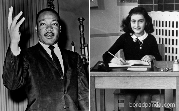 Anne Frank và mục sư Martin Luther King sinh cùng năm 1929. Cô bé Anne Frank nổi tiếng với cuốn nhật ký phơi bày tội ác của của phát xít Đức. Trong khi đó, mục sư Martin Luther King là nhà hoạt động nhân quyền nổi tiếng nước Mỹ cũng như thế giới.