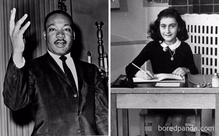 Anne Frank và mục sư Martin Luther King sinh cùng năm 1929. Cô bé Anne Frank nổi tiếng với cuốn nhật ký phơi bày tội ác của của phát xít Đức. Trong khi đó, mục sư Martin Luther King là nhà hoạt động nhân quyền nổi tiếng nước Mỹ cũng như thế giới.