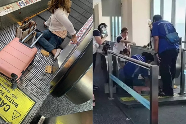 Ket o bang chuyen cua san bay, co gai phai cat bo chan