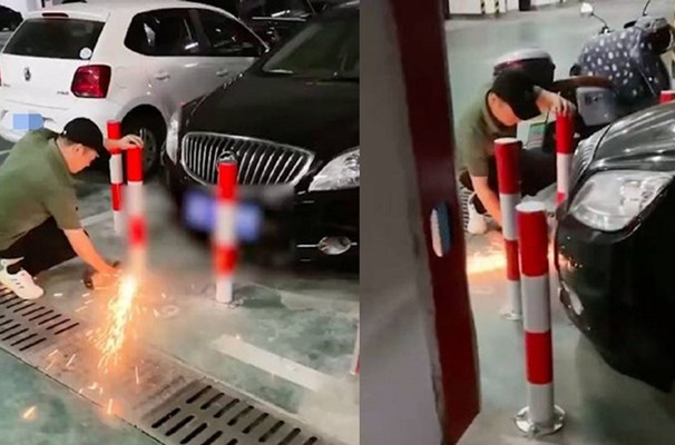 Bi chiem cho do, tai xe han 8 chiec coc “giam” xe doi phuong