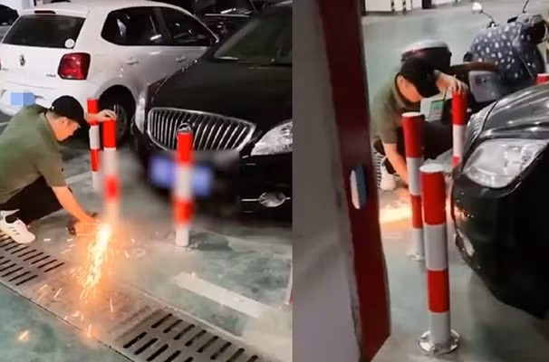 Bi chiem cho do, tai xe han 8 chiec coc “giam” xe doi phuong