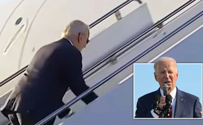Chưa đầy 2 tuần, Tổng thống Biden vấp ngã lần 2 khi lên chuyên cơ Chua day 2 tuan, Tong thong Biden vap nga lan 2 khi len chuyen co